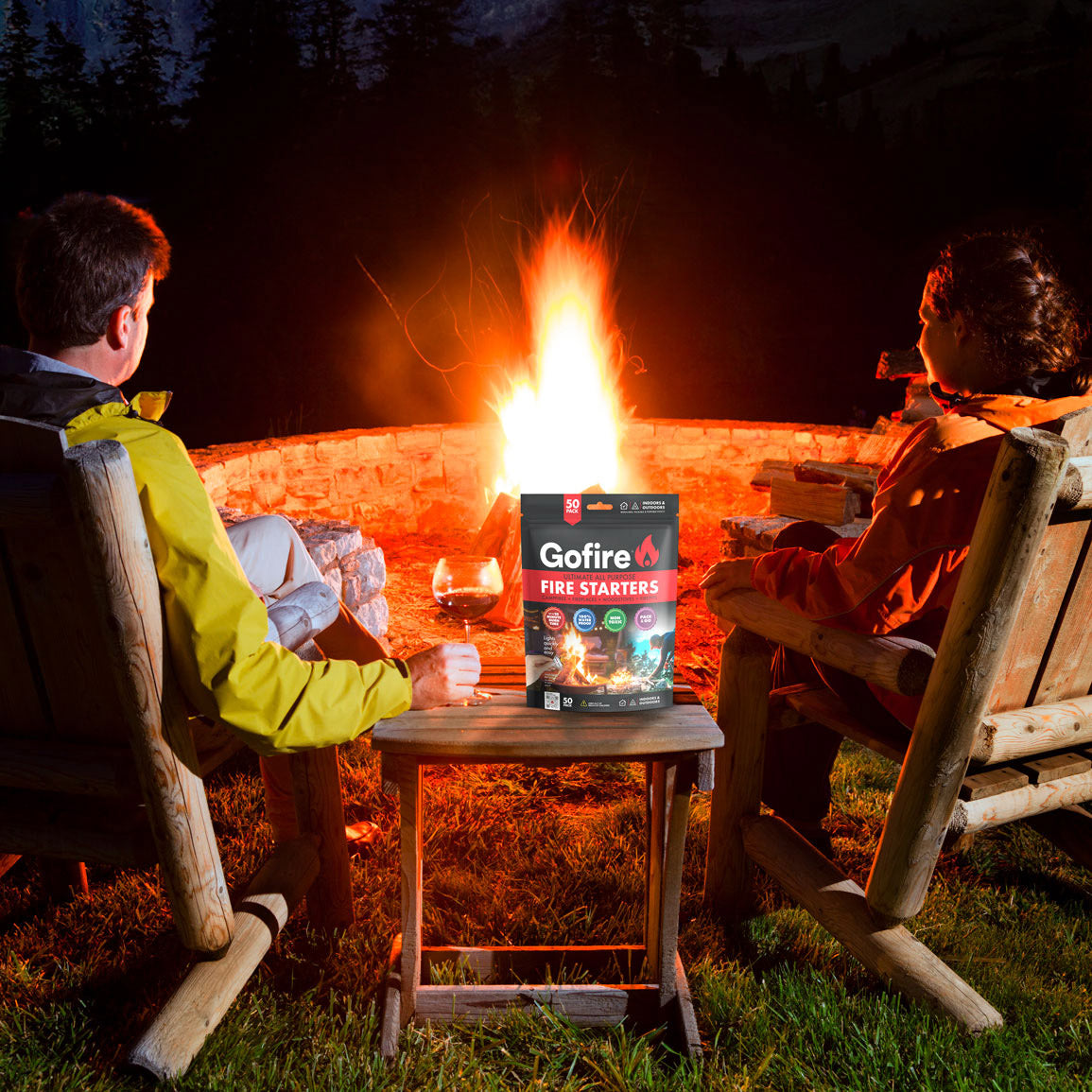 Gofire Ultimate All Purpose Fire Starters in use in a backyard firepit